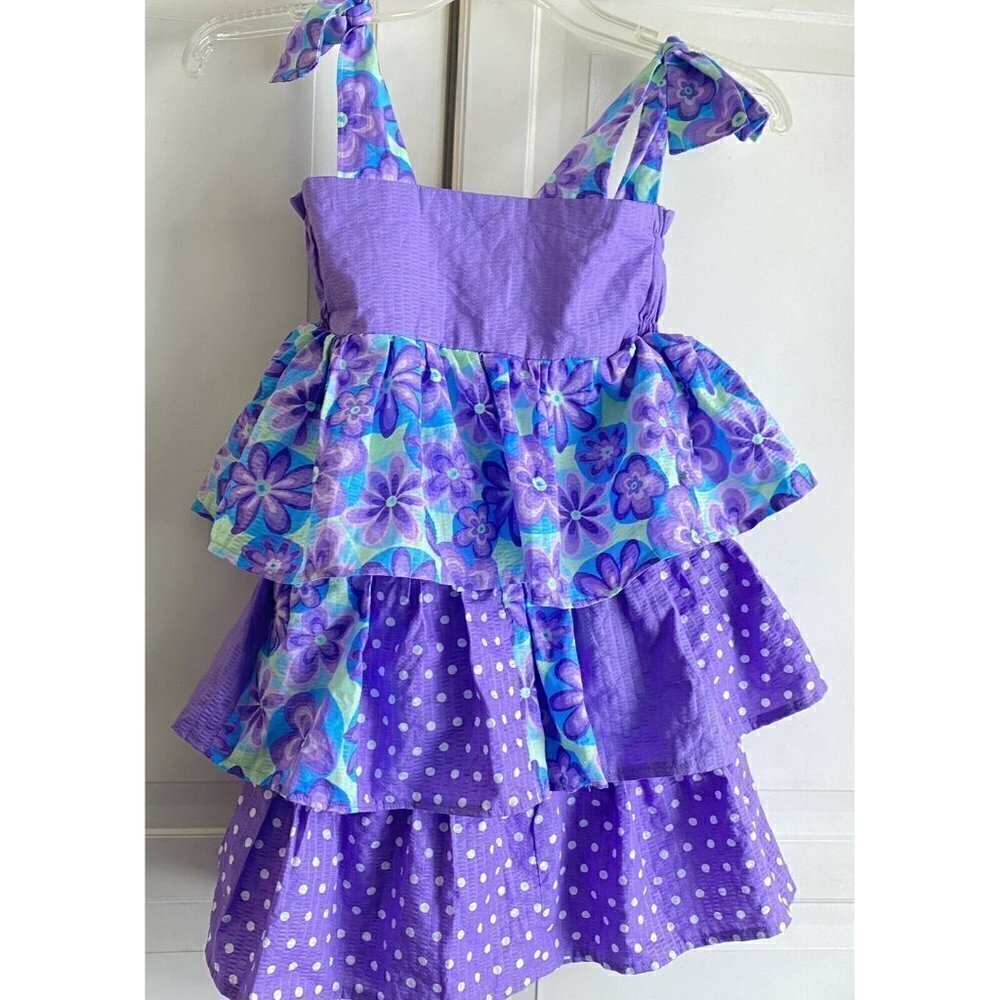 Custom Made Girl’s Purple Tiered Ruffle Easter Dress Sz 7‎